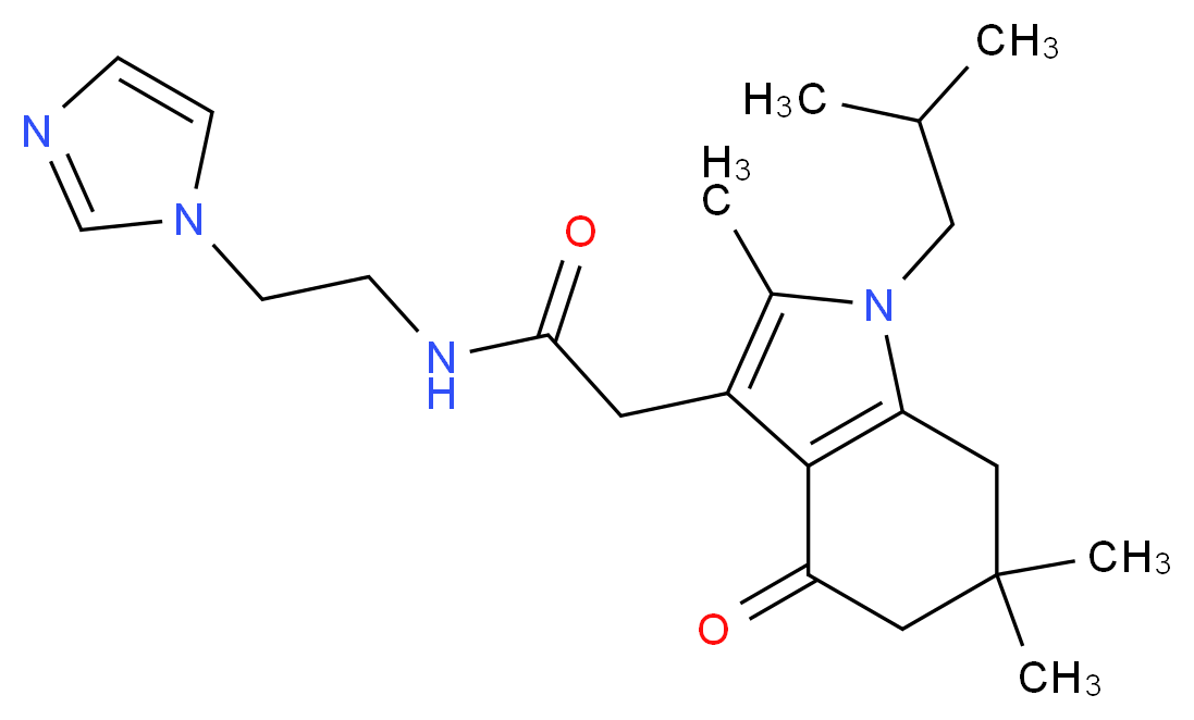 N-[2-(1H-imidazol-1-yl)ethyl]-2-(1-isobutyl-2,6,6-trimethyl-4-oxo-4,5,6,7-tetrahydro-1H-indol-3-yl)acetamide_分子结构_CAS_)
