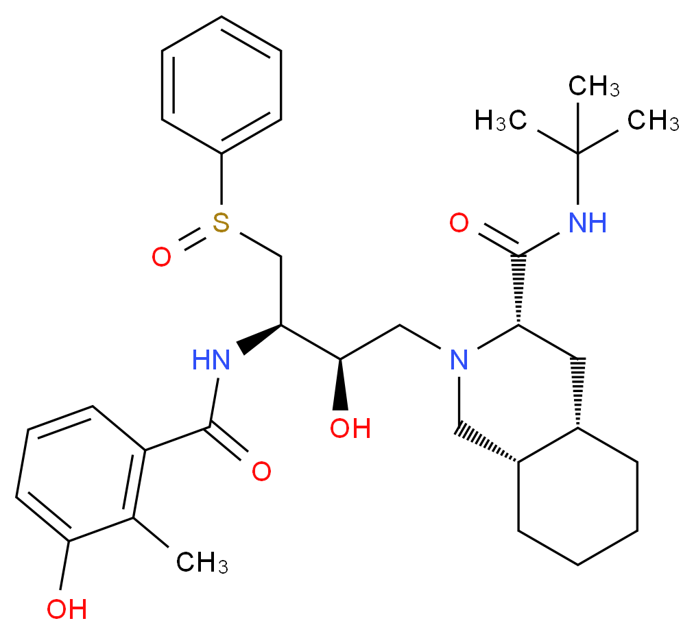 (3S,4aS,8aS)-2-[(2R,3R)-4-(benzenesulfinyl)-2-hydroxy-3-[(3-hydroxy-2-methylphenyl)formamido]butyl]-N-tert-butyl-decahydroisoquinoline-3-carboxamide_分子结构_CAS_1041389-28-9