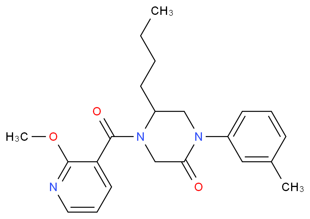 5-butyl-4-[(2-methoxy-3-pyridinyl)carbonyl]-1-(3-methylphenyl)-2-piperazinone_分子结构_CAS_)
