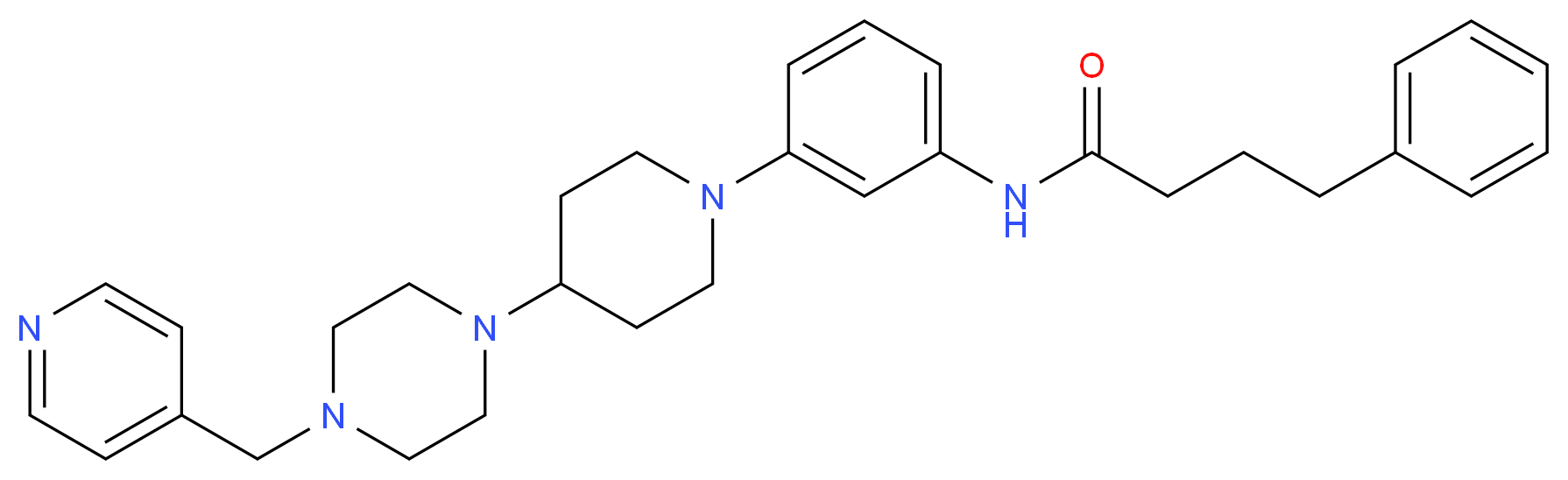 4-phenyl-N-(3-{4-[4-(4-pyridinylmethyl)-1-piperazinyl]-1-piperidinyl}phenyl)butanamide_分子结构_CAS_)