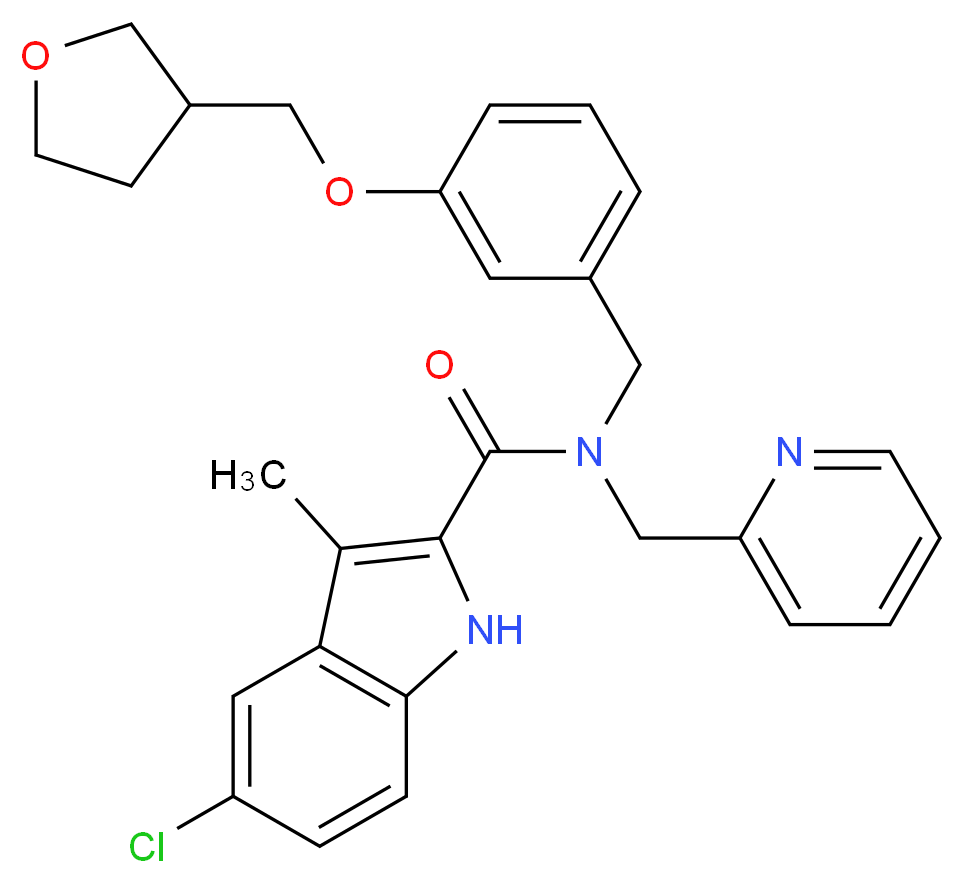 5-chloro-3-methyl-N-(2-pyridinylmethyl)-N-[3-(tetrahydro-3-furanylmethoxy)benzyl]-1H-indole-2-carboxamide_分子结构_CAS_)