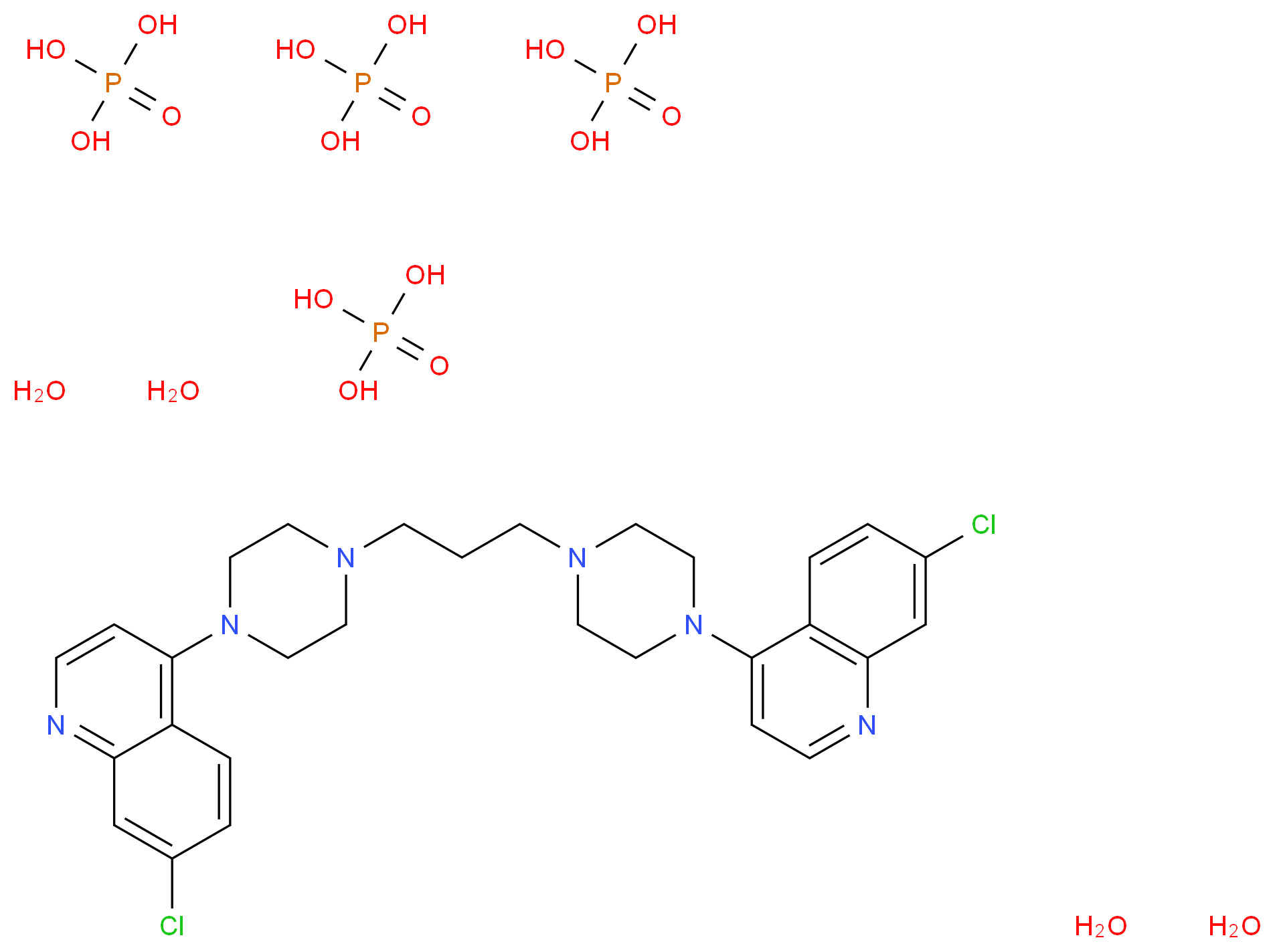 7-chloro-4-(4-{3-[4-(7-chloroquinolin-4-yl)piperazin-1-yl]propyl}piperazin-1-yl)quinoline tetrakis(phosphoric acid) tetrahydrate_分子结构_CAS_915967-82-7