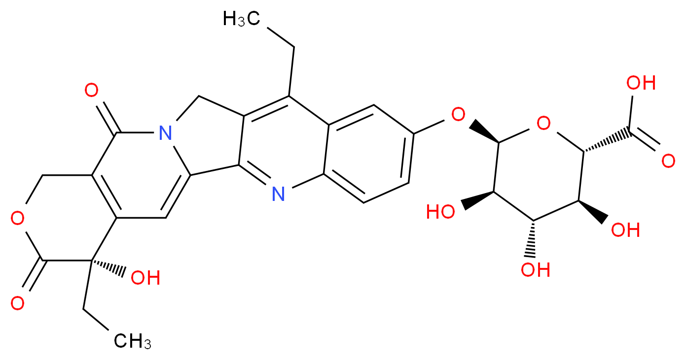 (2S,3S,4S,5R,6R)-6-{[(19S)-10,19-diethyl-19-hydroxy-14,18-dioxo-17-oxa-3,13-diazapentacyclo[11.8.0.0<sup>2</sup>,<sup>1</sup><sup>1</sup>.0<sup>4</sup>,<sup>9</sup>.0<sup>1</sup><sup>5</sup>,<sup>2</sup><sup>0</sup>]henicosa-1(21),2,4,6,8,10,15(20)-heptaen-7-yl]oxy}-3,4,5-trihydroxyoxane-2-carboxylic acid_分子结构_CAS_121080-63-5