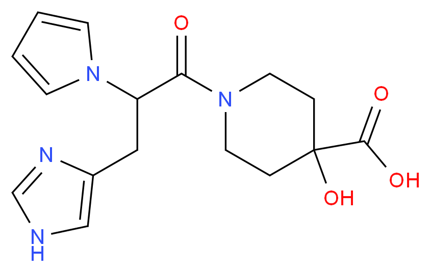 4-hydroxy-1-[3-(1H-imidazol-4-yl)-2-(1H-pyrrol-1-yl)propanoyl]piperidine-4-carboxylic acid_分子结构_CAS_)