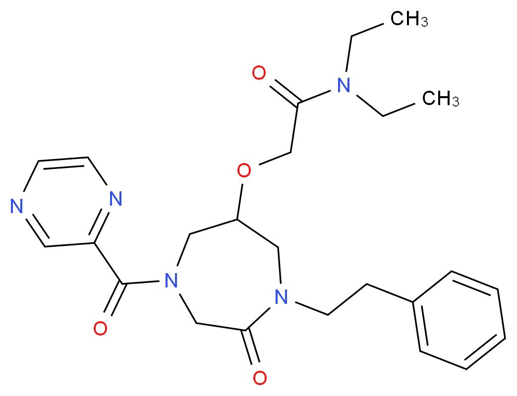 N,N-diethyl-2-{[2-oxo-1-(2-phenylethyl)-4-(2-pyrazinylcarbonyl)-1,4-diazepan-6-yl]oxy}acetamide_分子结构_CAS_)
