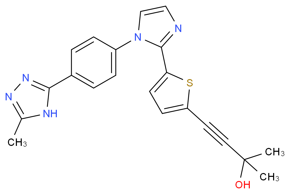 2-methyl-4-(5-{1-[4-(5-methyl-4H-1,2,4-triazol-3-yl)phenyl]-1H-imidazol-2-yl}-2-thienyl)but-3-yn-2-ol_分子结构_CAS_)