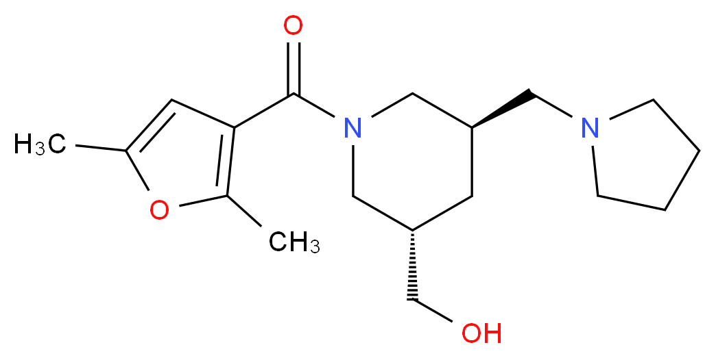 [(3S*,5R*)-1-(2,5-dimethyl-3-furoyl)-5-(1-pyrrolidinylmethyl)-3-piperidinyl]methanol_分子结构_CAS_)