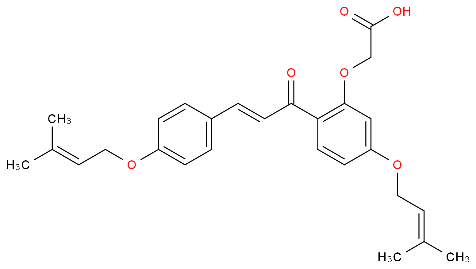 2-{5-[(3-methylbut-2-en-1-yl)oxy]-2-[(2E)-3-{4-[(3-methylbut-2-en-1-yl)oxy]phenyl}prop-2-enoyl]phenoxy}acetic acid_分子结构_CAS_13190-97-1