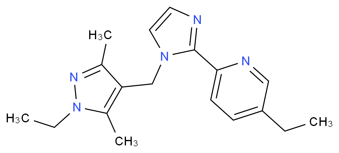 5-ethyl-2-{1-[(1-ethyl-3,5-dimethyl-1H-pyrazol-4-yl)methyl]-1H-imidazol-2-yl}pyridine_分子结构_CAS_)