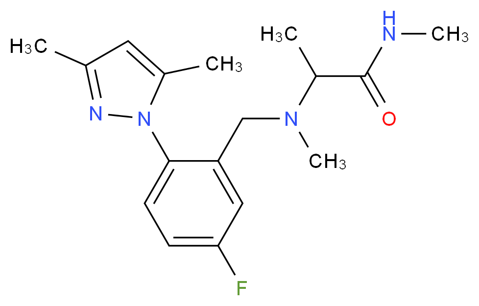 2-[[2-(3,5-dimethyl-1H-pyrazol-1-yl)-5-fluorobenzyl](methyl)amino]-N-methylpropanamide_分子结构_CAS_)