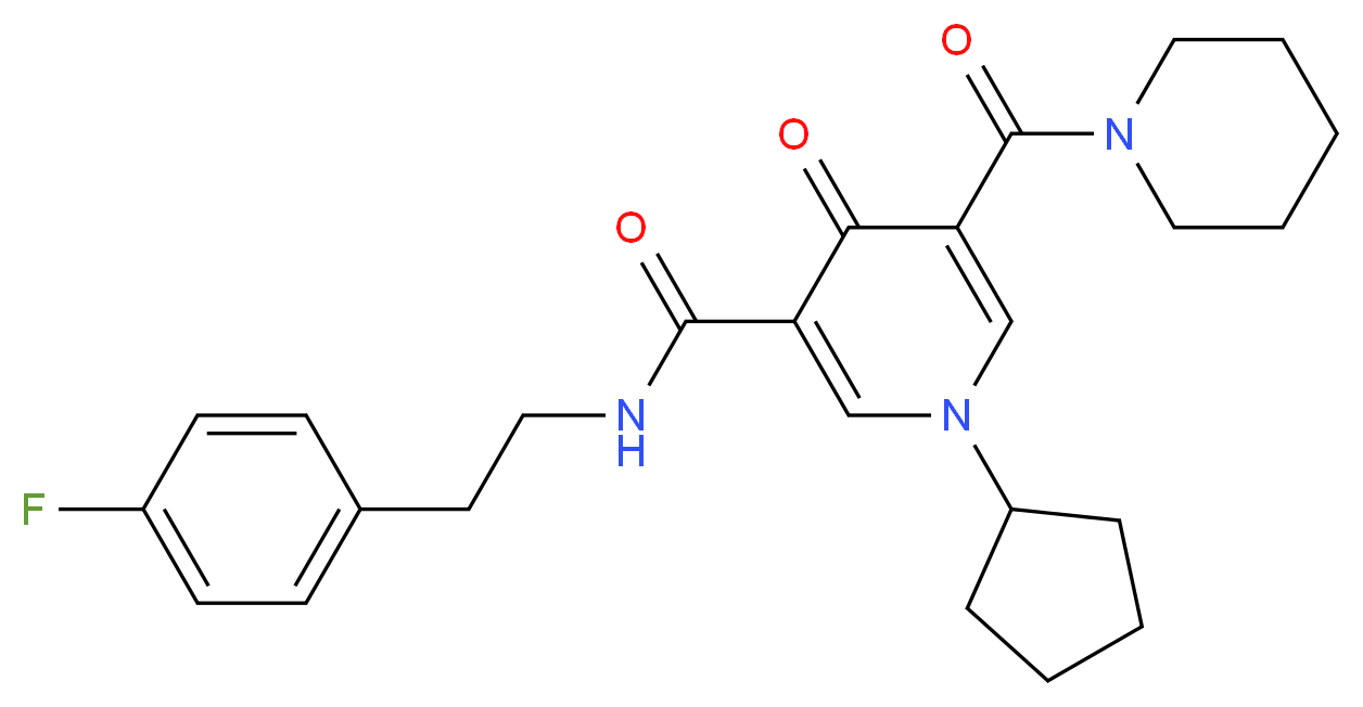 1-cyclopentyl-N-[2-(4-fluorophenyl)ethyl]-4-oxo-5-(1-piperidinylcarbonyl)-1,4-dihydro-3-pyridinecarboxamide_分子结构_CAS_)
