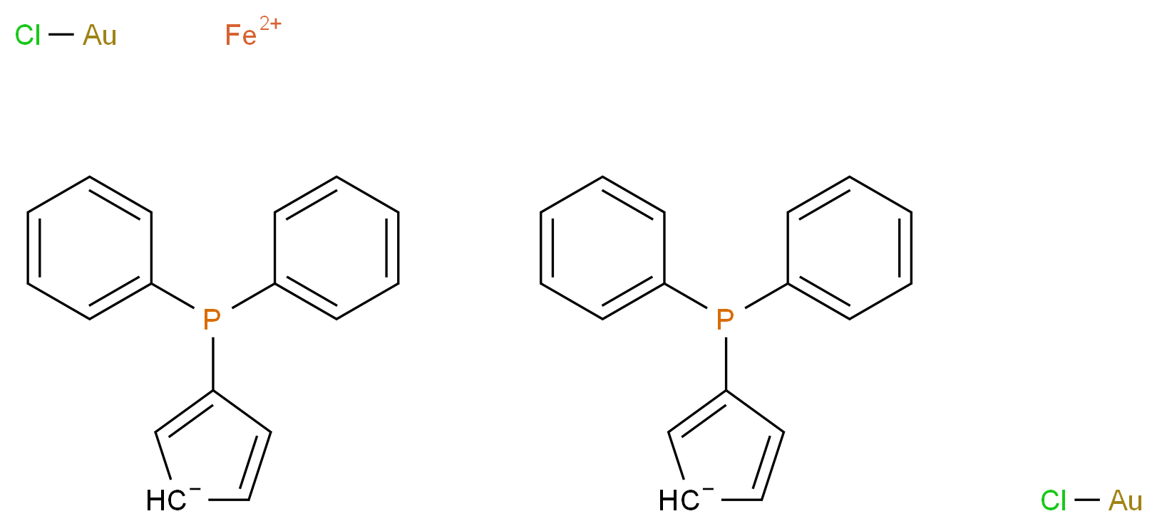 λ<sup>2</sup>-iron(2+) ion bis(3-(diphenylphosphanyl)cyclopenta-2,4-dien-1-ide) bis(chlorogold)_分子结构_CAS_122092-51-7