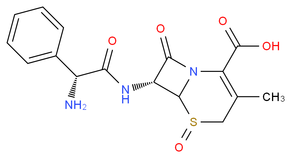 (7R)-7-[(2R)-2-amino-2-phenylacetamido]-3-methyl-5,8-dioxo-5λ<sup>4</sup>-thia-1-azabicyclo[4.2.0]oct-2-ene-2-carboxylic acid_分子结构_CAS_56193-21-6