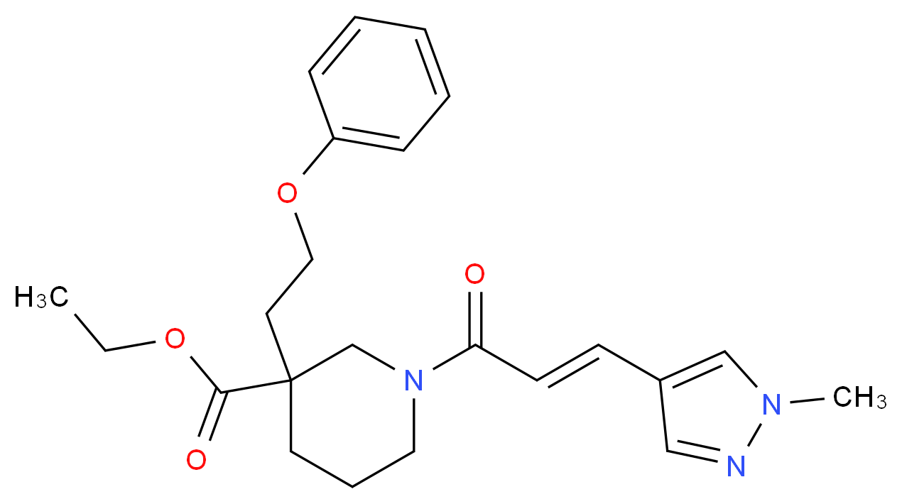 ethyl 1-[(2E)-3-(1-methyl-1H-pyrazol-4-yl)-2-propenoyl]-3-(2-phenoxyethyl)-3-piperidinecarboxylate_分子结构_CAS_)