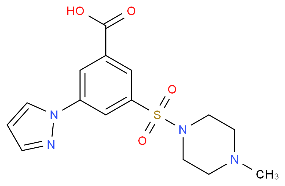3-[(4-methyl-1-piperazinyl)sulfonyl]-5-(1H-pyrazol-1-yl)benzoic acid_分子结构_CAS_)