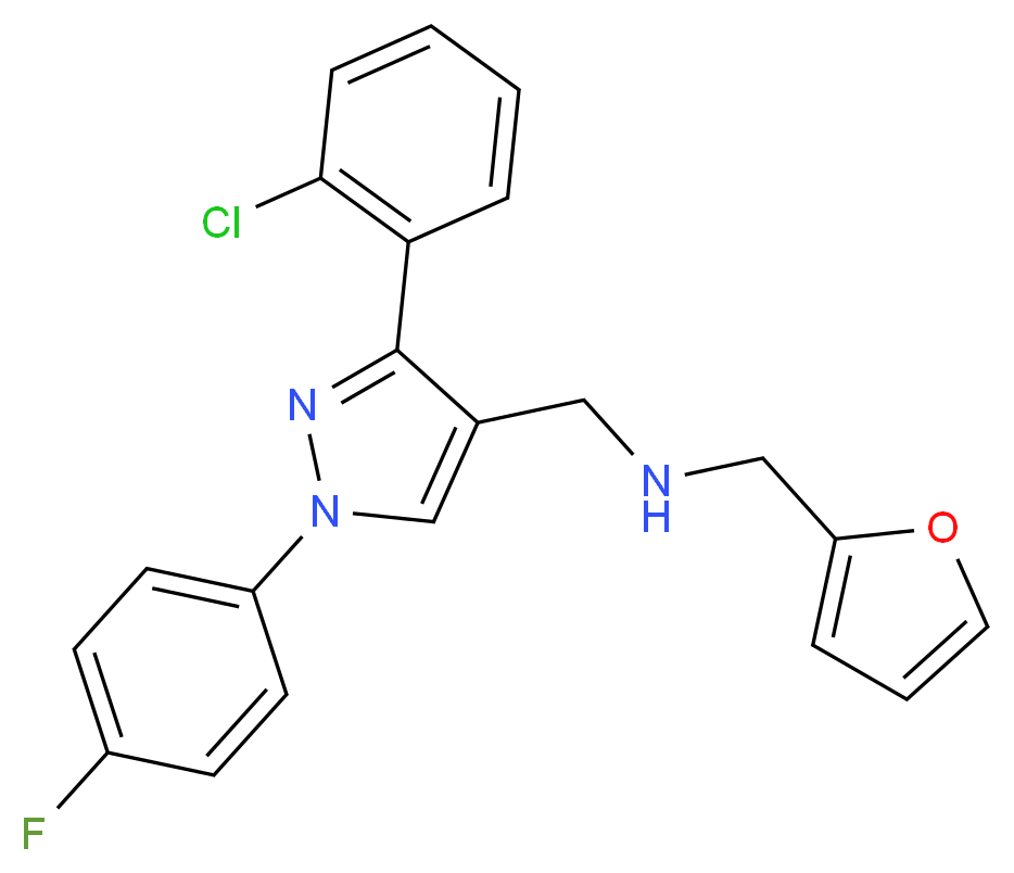 1-[3-(2-chlorophenyl)-1-(4-fluorophenyl)-1H-pyrazol-4-yl]-N-(2-furylmethyl)methanamine_分子结构_CAS_)