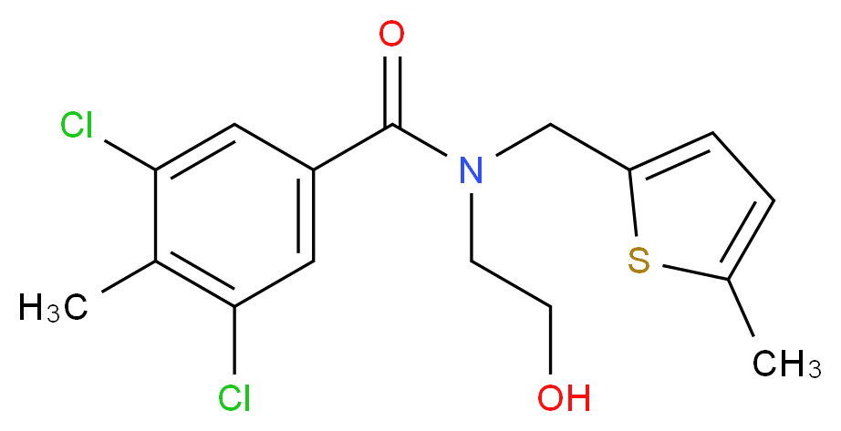 3,5-dichloro-N-(2-hydroxyethyl)-4-methyl-N-[(5-methyl-2-thienyl)methyl]benzamide_分子结构_CAS_)