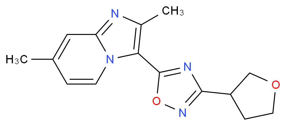 2,7-dimethyl-3-[3-(tetrahydrofuran-3-yl)-1,2,4-oxadiazol-5-yl]imidazo[1,2-a]pyridine_分子结构_CAS_)