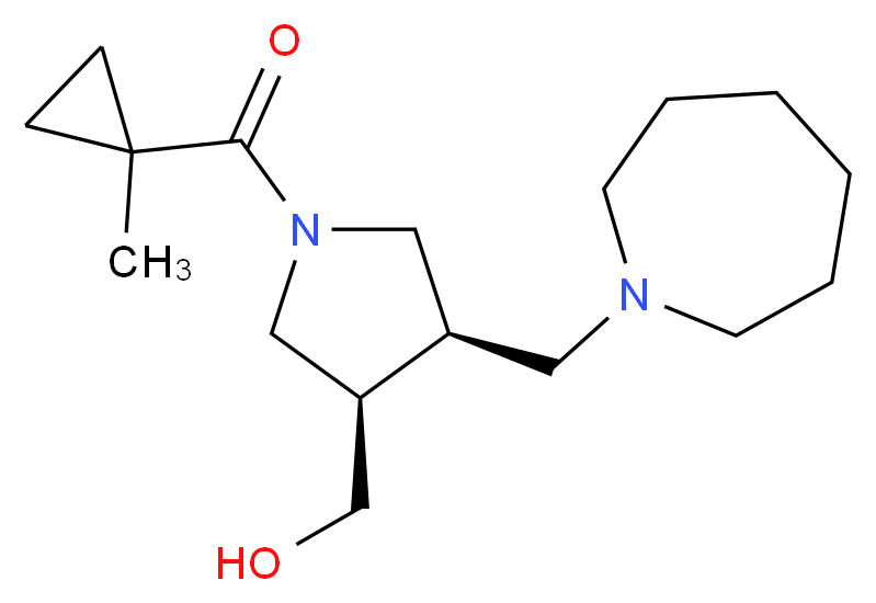 {(3R*,4R*)-4-(1-azepanylmethyl)-1-[(1-methylcyclopropyl)carbonyl]-3-pyrrolidinyl}methanol_分子结构_CAS_)
