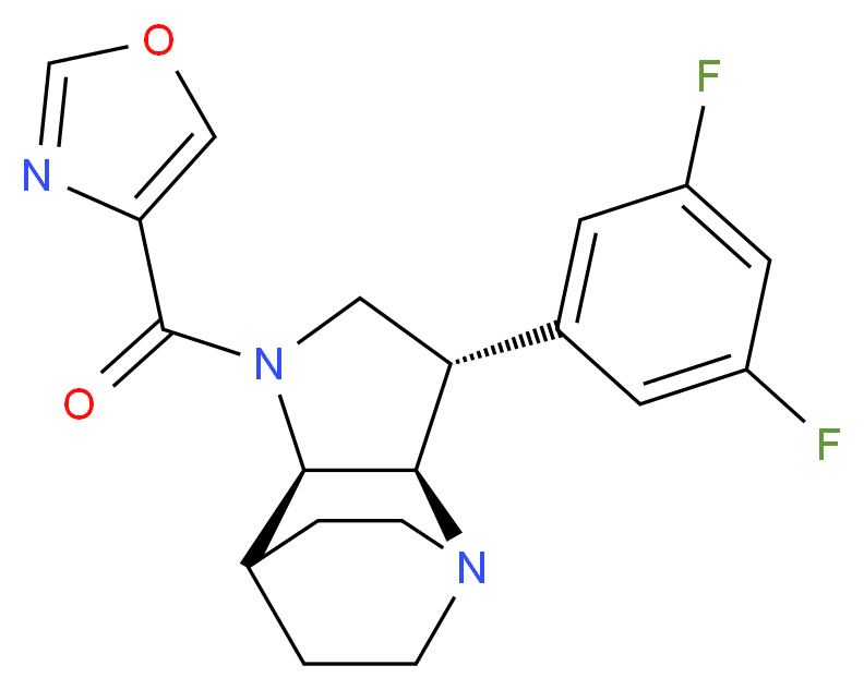 (2R*,3S*,6R*)-3-(3,5-difluorophenyl)-5-(1,3-oxazol-4-ylcarbonyl)-1,5-diazatricyclo[5.2.2.0~2,6~]undecane_分子结构_CAS_)