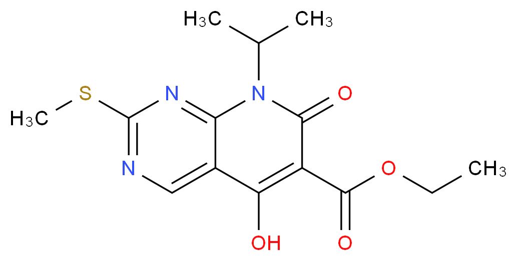 ethyl 5-hydroxy-2-(methylsulfanyl)-7-oxo-8-(propan-2-yl)-7H,8H-pyrido[2,3-d]pyrimidine-6-carboxylate_分子结构_CAS_76360-86-6