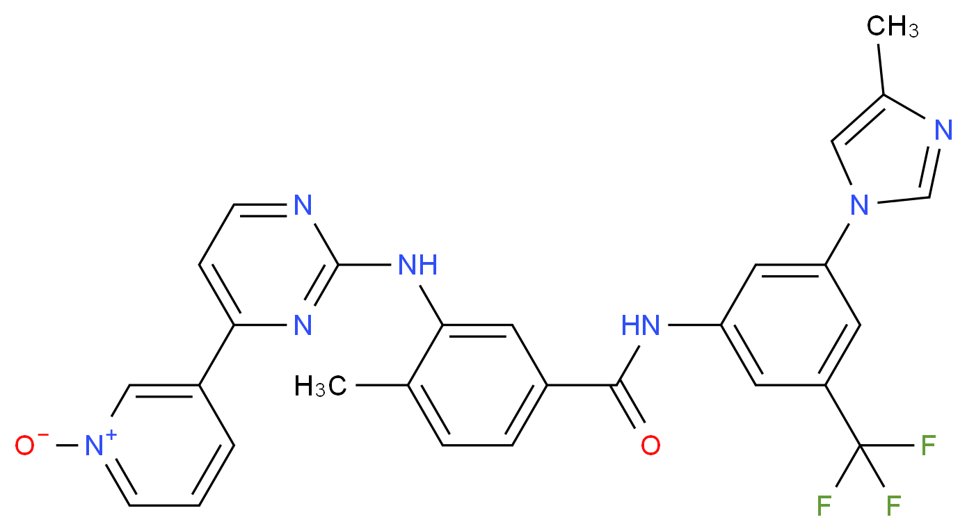 3-{2-[(2-methyl-5-{[3-(4-methyl-1H-imidazol-1-yl)-5-(trifluoromethyl)phenyl]carbamoyl}phenyl)amino]pyrimidin-4-yl}pyridin-1-ium-1-olate_分子结构_CAS_1246817-85-5