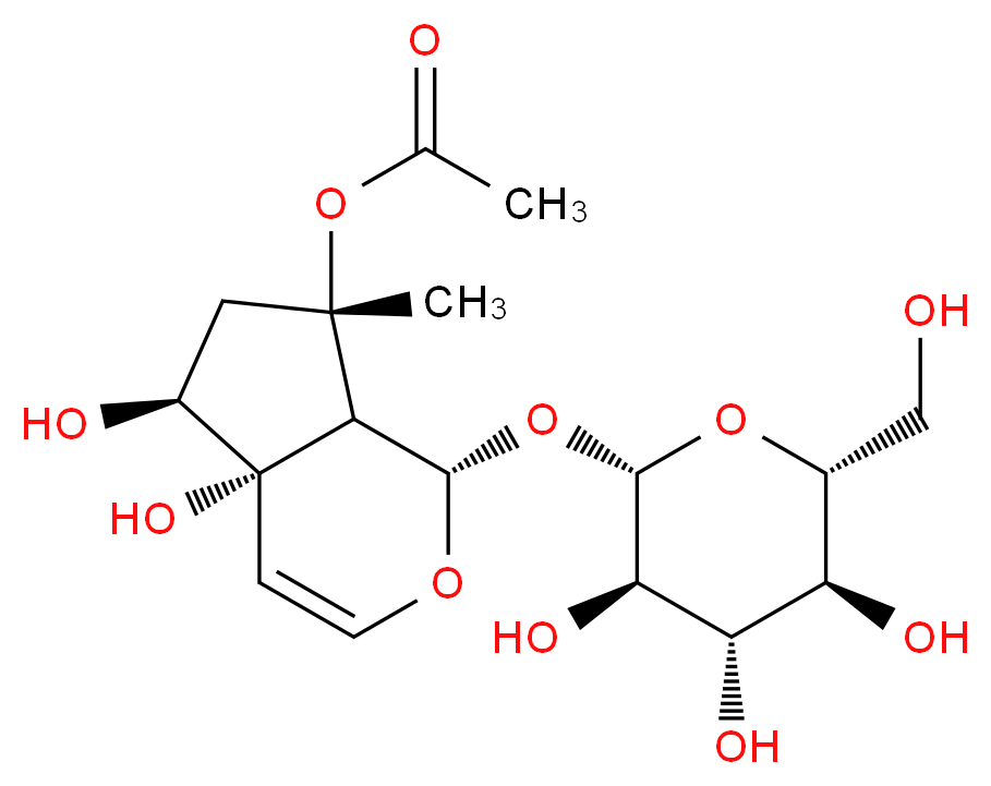 (1S,4aS,5S,7S,7aS)-4a,5-dihydroxy-7-methyl-1-{[(2S,3R,4S,5S,6R)-3,4,5-trihydroxy-6-(hydroxymethyl)oxan-2-yl]oxy}-1H,4aH,5H,6H,7H,7aH-cyclopenta[c]pyran-7-yl acetate_分子结构_CAS_97169-44-3