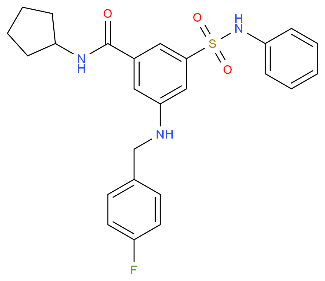 3-(anilinosulfonyl)-N-cyclopentyl-5-[(4-fluorobenzyl)amino]benzamide_分子结构_CAS_)