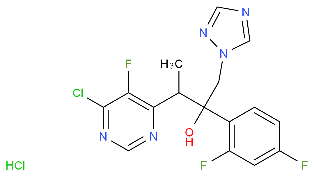 3-(6-Chloro-5-fluoropyrimidin-4-yl)-2-(2,4-difluorophenyl)-1-(1H-1,2,4-triazol-1-yl)butan-2-ol hydrochloride_分子结构_CAS_188416-20-8)