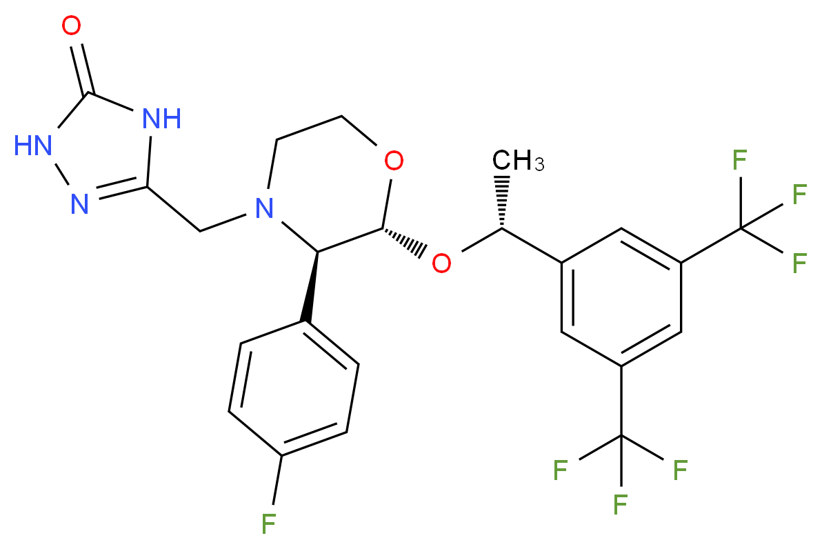 3-{[(2R,3R)-2-[(1R)-1-[3,5-bis(trifluoromethyl)phenyl]ethoxy]-3-(4-fluorophenyl)morpholin-4-yl]methyl}-4,5-dihydro-1H-1,2,4-triazol-5-one_分子结构_CAS_1148113-53-4