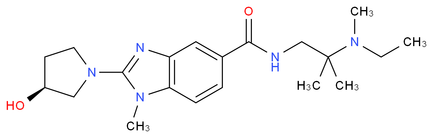 N-{2-[ethyl(methyl)amino]-2-methylpropyl}-2-[(3S)-3-hydroxy-1-pyrrolidinyl]-1-methyl-1H-benzimidazole-5-carboxamide_分子结构_CAS_)