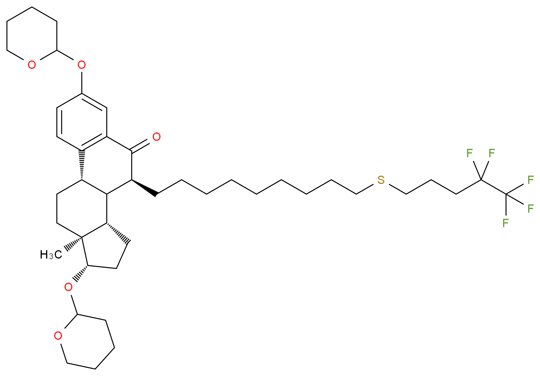 (1S,9S,10R,11S,14S,15S)-15-methyl-5,14-bis(oxan-2-yloxy)-9-{9-[(4,4,5,5,5-pentafluoropentyl)sulfanyl]nonyl}tetracyclo[8.7.0.0<sup>2</sup>,<sup>7</sup>.0<sup>1</sup><sup>1</sup>,<sup>1</sup><sup>5</sup>]heptadeca-2,4,6-trien-8-one_分子结构_CAS_862700-70-7