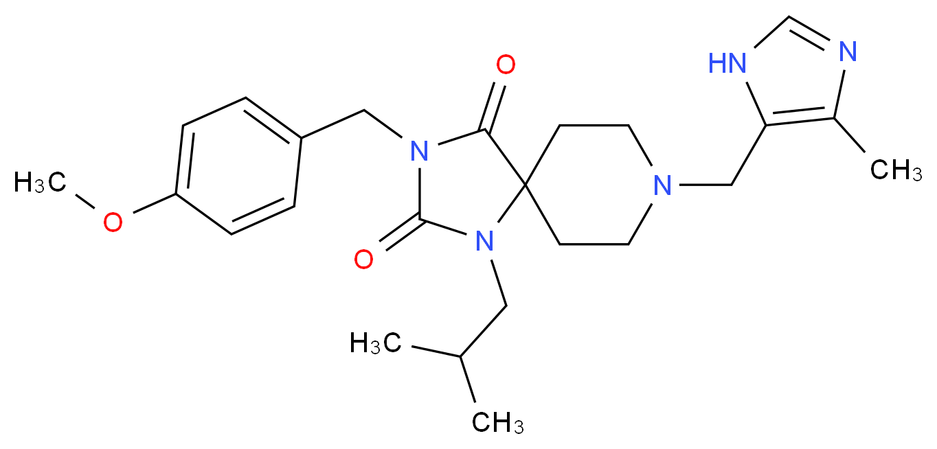 1-isobutyl-3-(4-methoxybenzyl)-8-[(4-methyl-1H-imidazol-5-yl)methyl]-1,3,8-triazaspiro[4.5]decane-2,4-dione_分子结构_CAS_)