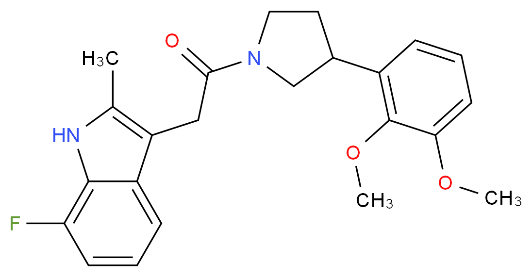 3-{2-[3-(2,3-dimethoxyphenyl)-1-pyrrolidinyl]-2-oxoethyl}-7-fluoro-2-methyl-1H-indole_分子结构_CAS_)