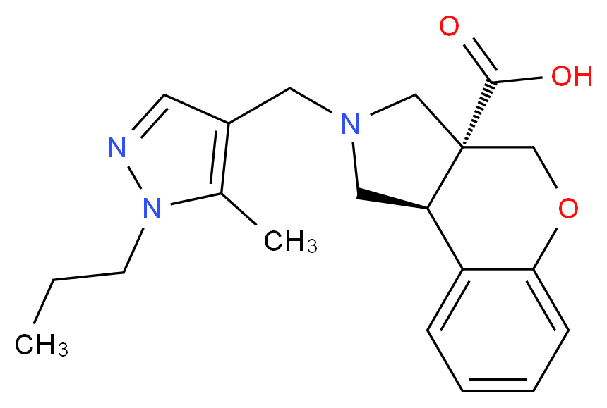 (3aR*,9bR*)-2-[(5-methyl-1-propyl-1H-pyrazol-4-yl)methyl]-1,2,3,9b-tetrahydrochromeno[3,4-c]pyrrole-3a(4H)-carboxylic acid_分子结构_CAS_)