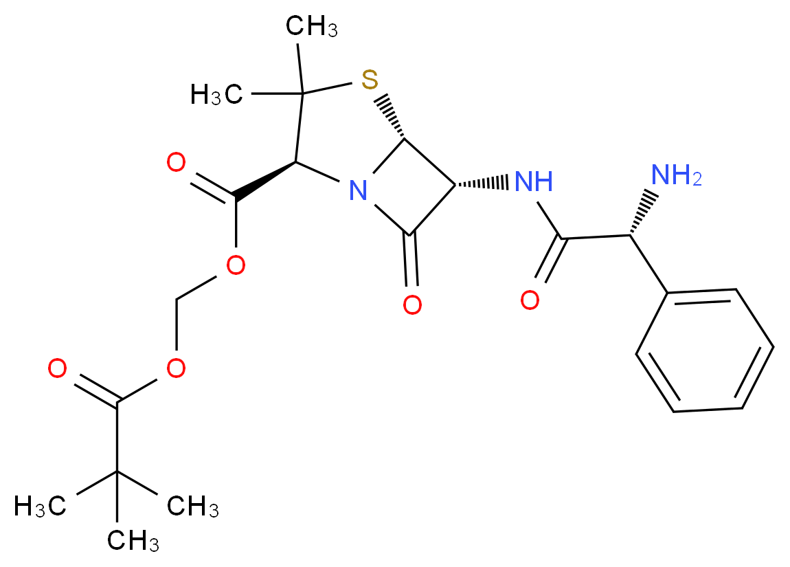 [(2S,5R,6R)-6-[(2R)-2-amino-2-phenylacetamido]-3,3-dimethyl-7-oxo-4-thia-1-azabicyclo[3.2.0]heptane-2-carbonyloxy]methyl 2,2-dimethylpropanoate_分子结构_CAS_33817-20-8