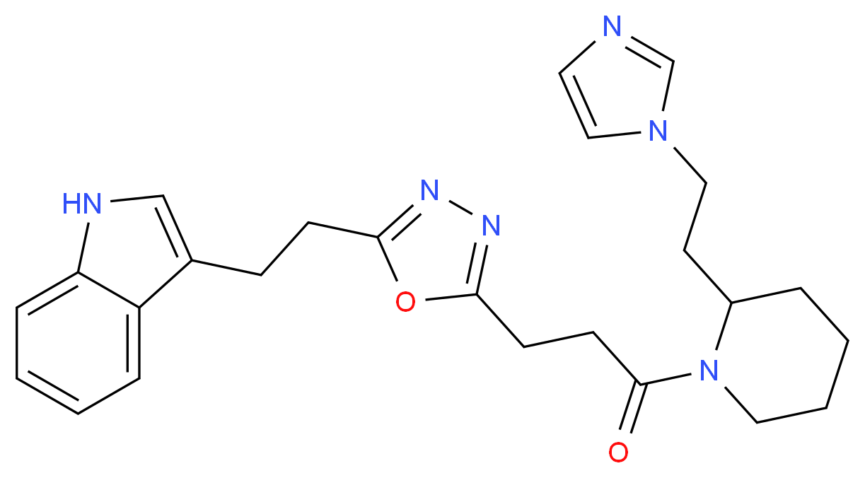 3-{2-[5-(3-{2-[2-(1H-imidazol-1-yl)ethyl]-1-piperidinyl}-3-oxopropyl)-1,3,4-oxadiazol-2-yl]ethyl}-1H-indole_分子结构_CAS_)