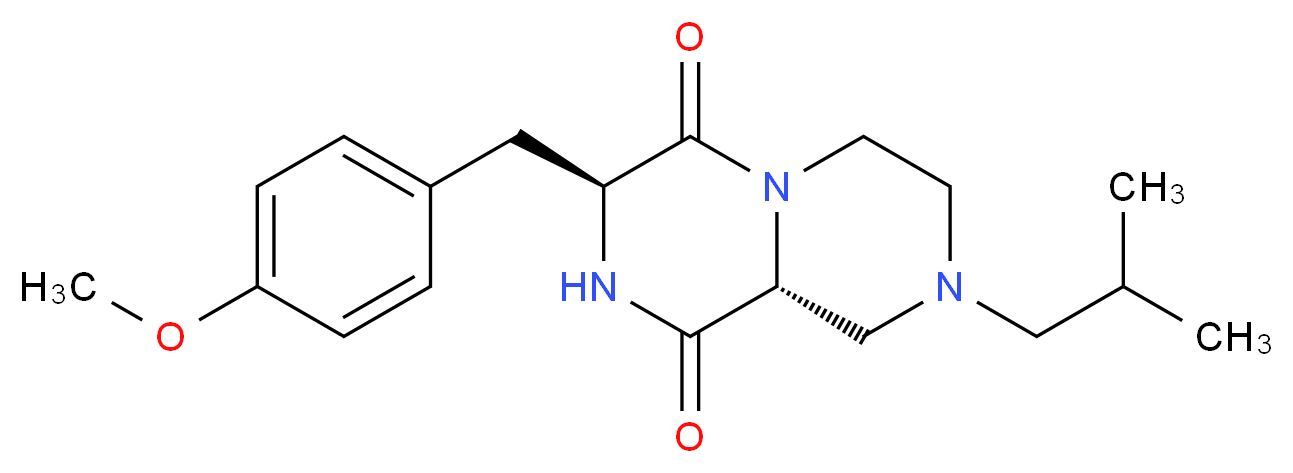 (3S,9aR)-8-isobutyl-3-(4-methoxybenzyl)tetrahydro-2H-pyrazino[1,2-a]pyrazine-1,4(3H,6H)-dione_分子结构_CAS_)