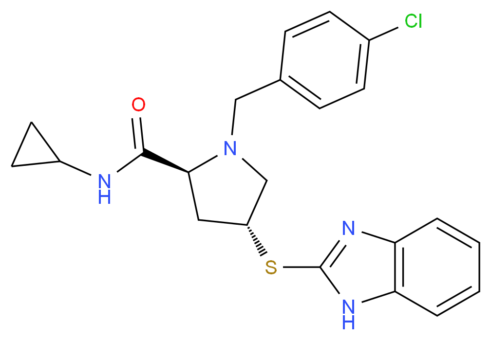 (4R)-4-(1H-benzimidazol-2-ylthio)-1-(4-chlorobenzyl)-N-cyclopropyl-L-prolinamide_分子结构_CAS_)