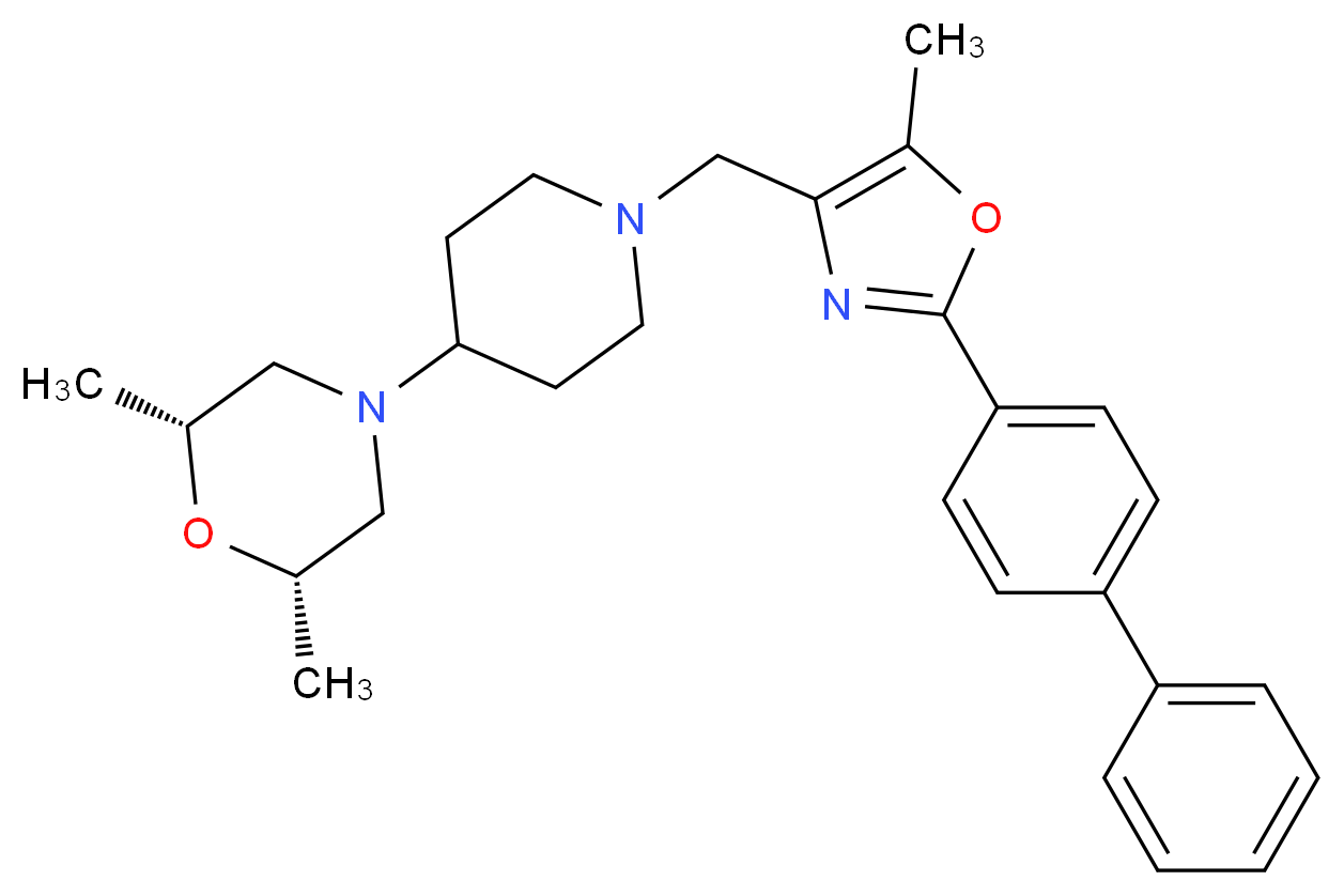 (2R*,6S*)-4-(1-{[2-(4-biphenylyl)-5-methyl-1,3-oxazol-4-yl]methyl}-4-piperidinyl)-2,6-dimethylmorpholine_分子结构_CAS_)