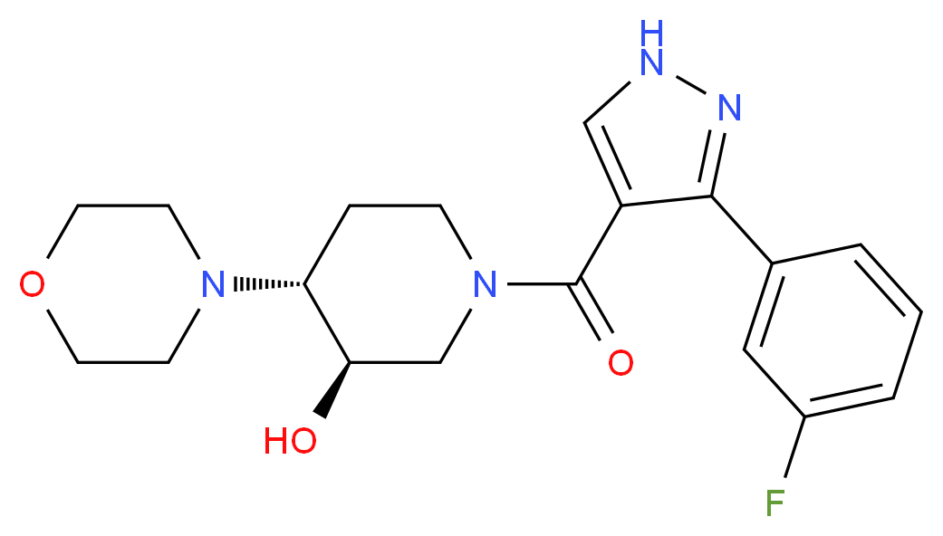 (3R*,4R*)-1-{[3-(3-fluorophenyl)-1H-pyrazol-4-yl]carbonyl}-4-(4-morpholinyl)-3-piperidinol_分子结构_CAS_)