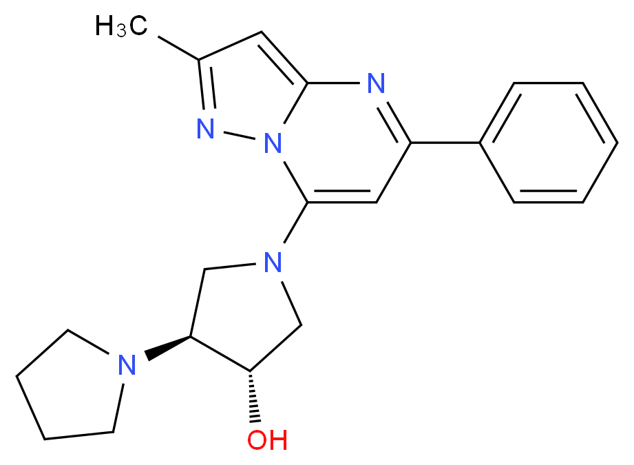 (3'S*,4'S*)-1'-(2-methyl-5-phenylpyrazolo[1,5-a]pyrimidin-7-yl)-1,3'-bipyrrolidin-4'-ol_分子结构_CAS_)