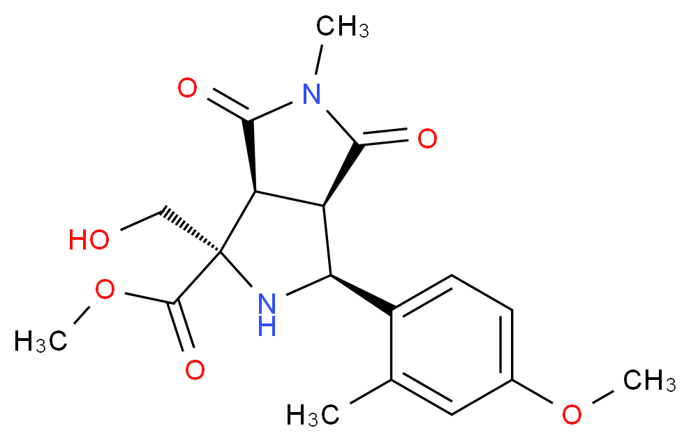 methyl (1S*,3S*,3aR*,6aS*)-1-(hydroxymethyl)-3-(4-methoxy-2-methylphenyl)-5-methyl-4,6-dioxooctahydropyrrolo[3,4-c]pyrrole-1-carboxylate_分子结构_CAS_)