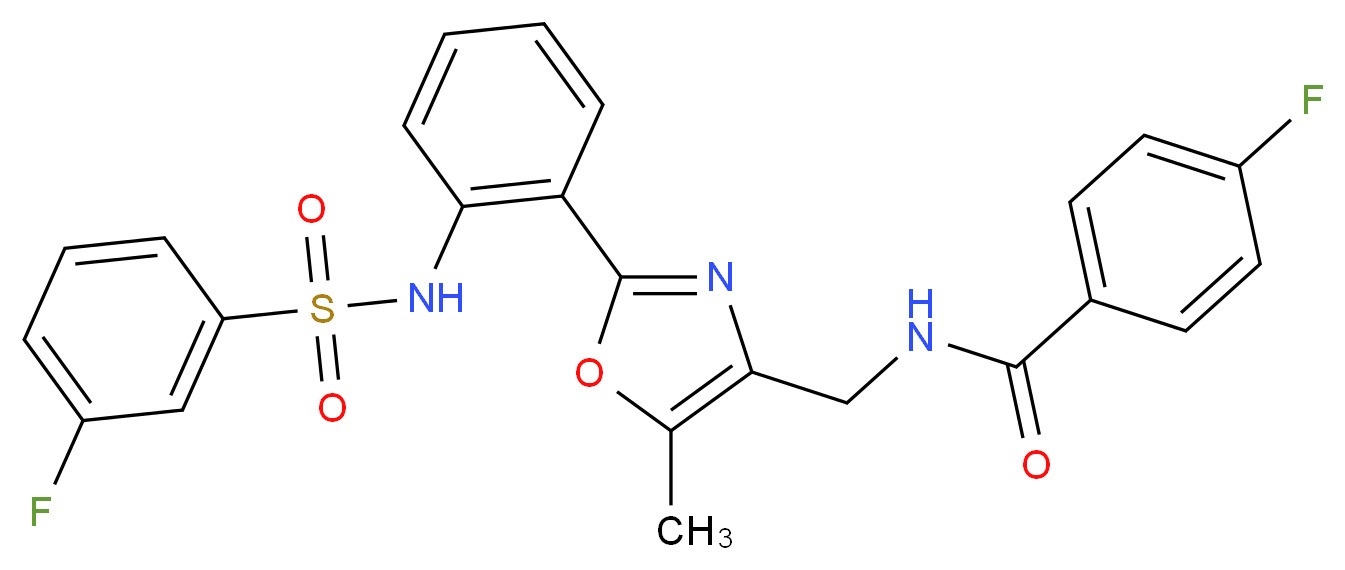 4-fluoro-N-{[2-(2-{[(3-fluorophenyl)sulfonyl]amino}phenyl)-5-methyl-1,3-oxazol-4-yl]methyl}benzamide_分子结构_CAS_)