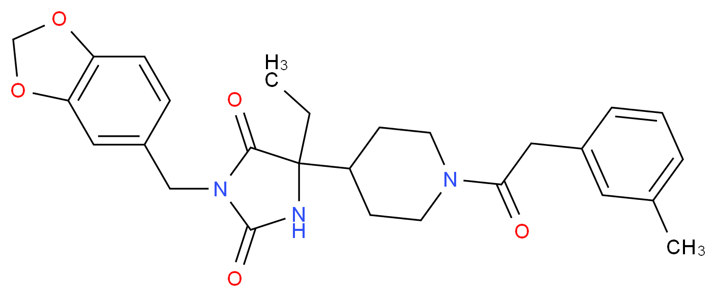3-(1,3-benzodioxol-5-ylmethyl)-5-ethyl-5-{1-[(3-methylphenyl)acetyl]-4-piperidinyl}-2,4-imidazolidinedione_分子结构_CAS_)