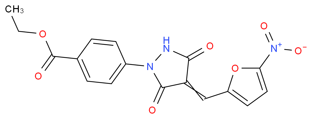 ethyl 4-{4-[(5-nitrofuran-2-yl)methylidene]-3,5-dioxopyrazolidin-1-yl}benzoate_分子结构_CAS_418805-02-4