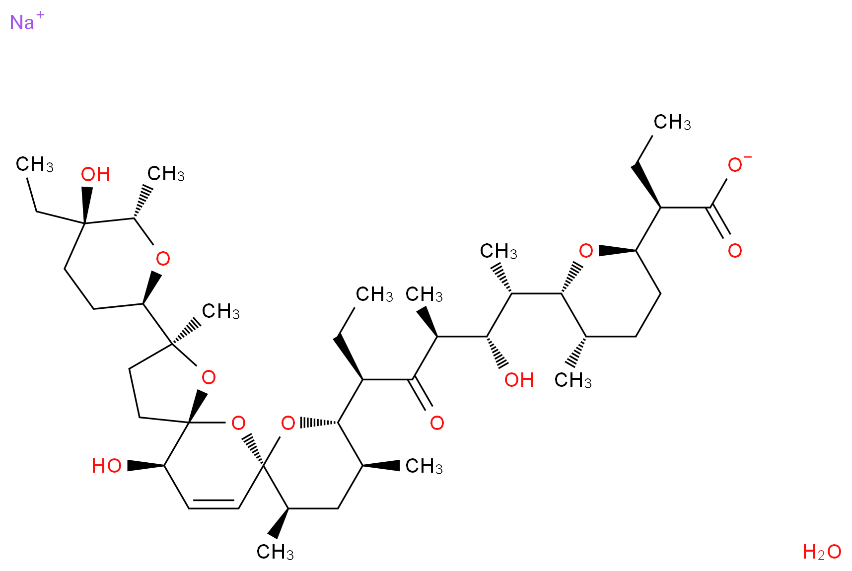 盐霉素 单钠盐 水合物_分子结构_CAS_55721-31-8(anhydrous))