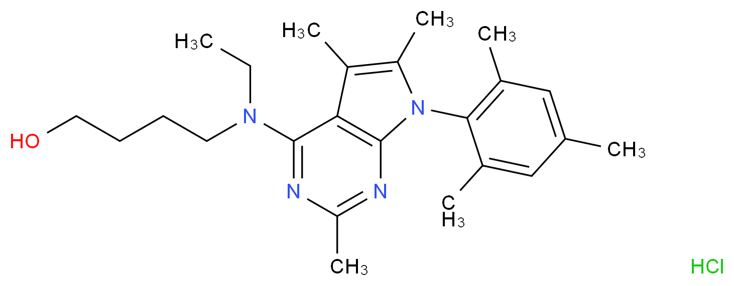 4-{ethyl[2,5,6-trimethyl-7-(2,4,6-trimethylphenyl)-7H-pyrrolo[2,3-d]pyrimidin-4-yl]amino}butan-1-ol hydrochloride_分子结构_CAS_276890-57-4