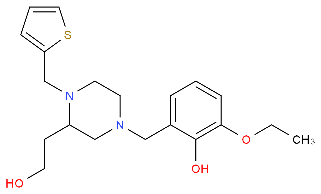 2-ethoxy-6-{[3-(2-hydroxyethyl)-4-(2-thienylmethyl)-1-piperazinyl]methyl}phenol_分子结构_CAS_)