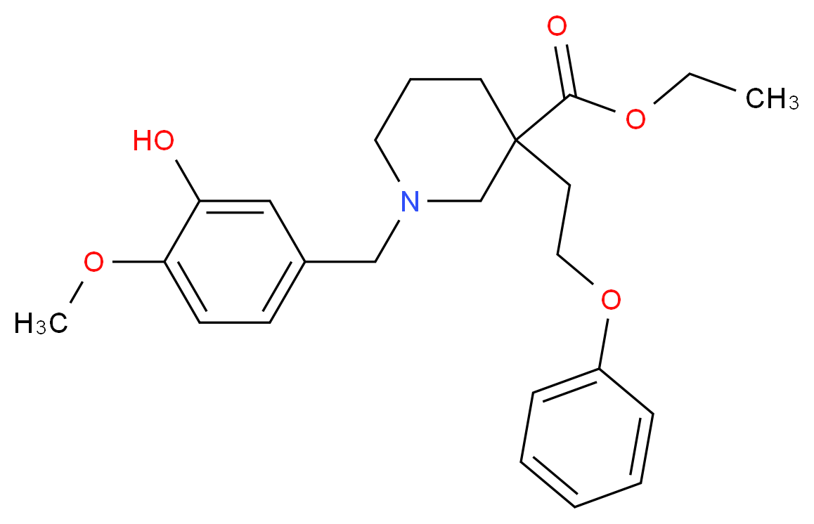 ethyl 1-(3-hydroxy-4-methoxybenzyl)-3-(2-phenoxyethyl)-3-piperidinecarboxylate_分子结构_CAS_)
